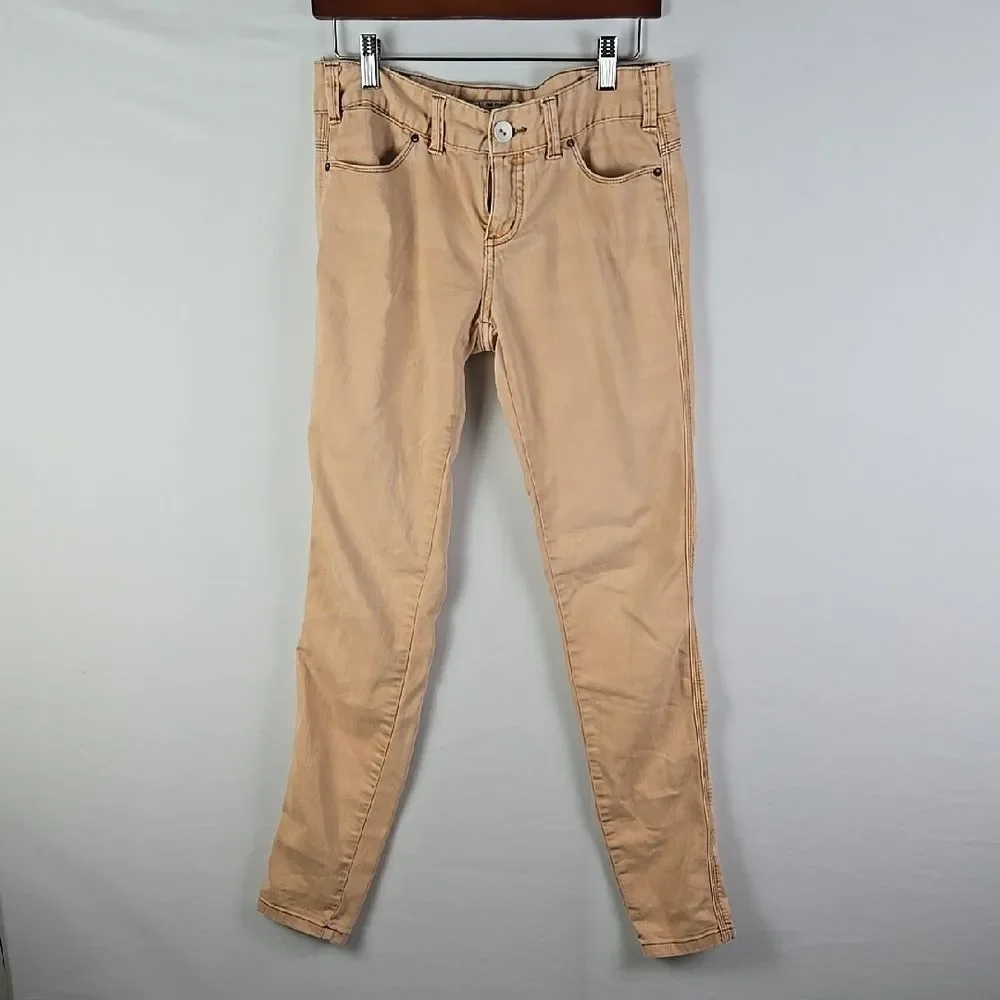 Free People Women's Tan Low Rise Denim Jeans Tapered Spring Boho Skinny Sz 28